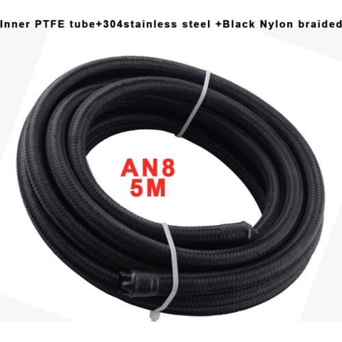 5M 16FT AN8 Universal Black Nylon Braided PTFE Fuel Hose Oil Gas Cooler Line Pipe Tube Outside Nylon Braided Inner PTFE