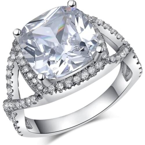 High quality large CZ Crystal hot women wedding ring lady jewelry silver color ring gift wholesale us 6 7 8 in stock