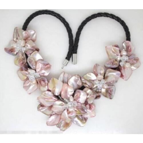Jewelry Pearl Necklace Hot sale new Style >>>>>Beautiful Pink pearl shell mother of crystal pearl flower pendant n Free Shipping