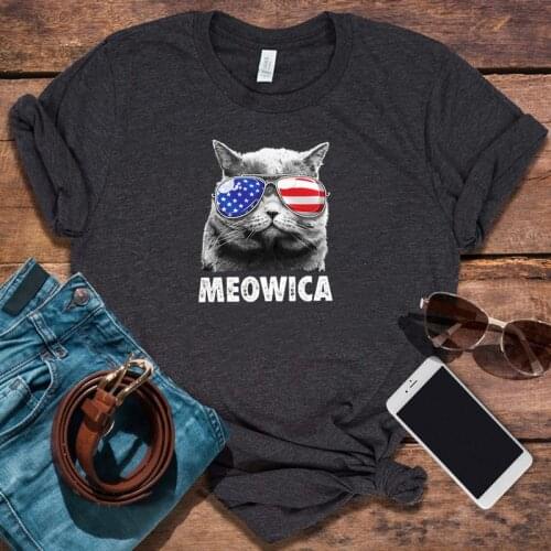Cat 4th of July Shirt Womens Clothing American Flag Graphic Tee Streetwear Plus Size Women Meo 4th of July Tshirt Harajuku 2021