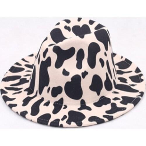 WZCX Cow Pattern Unisex Fashion New Autumn Winter Jazz Hat Geometry Personality Outdoor Women Cowboy Hat Felt Cap