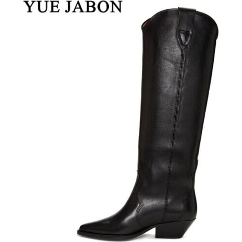 2020 winter boots for girls Distressed Leather Straight Long Boots Chunky Heels Knee High Boots Classic Chelsea Boots for Woman