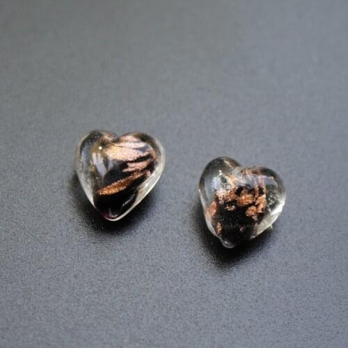 10PCS 12mm Black Beads with Gold powder Heart Shape Lampwork glass beads for jewelry making