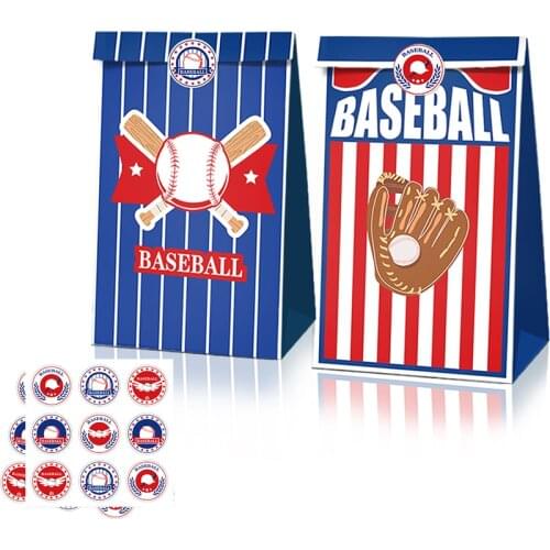 12pcs Boy Fans Sports World Cup Baseball Game Theme Party Paper Bags Candy Box Gift Bags Birthday Baby Shower Party Decorations