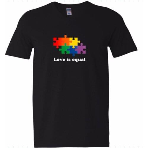 2019 summer style Cotton Print Mens t-shirt V-T Puzzle Love is equal CSD rainbow gay T shirt custom Men T-Shirts Classica