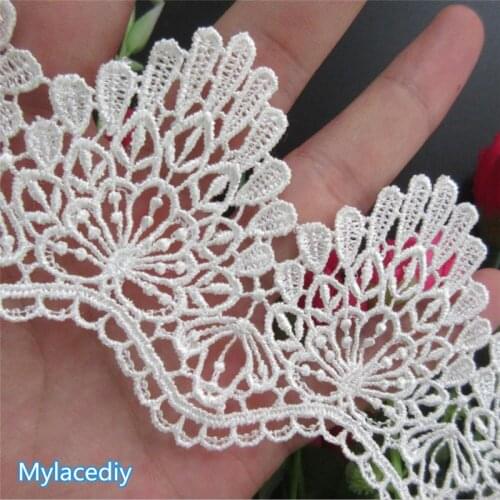 3 yard Ivory Polyester Flower Handmade Embroidered Fabric Lace Edge Trim Applique Ribbon DIY Sewing Craft Decoration