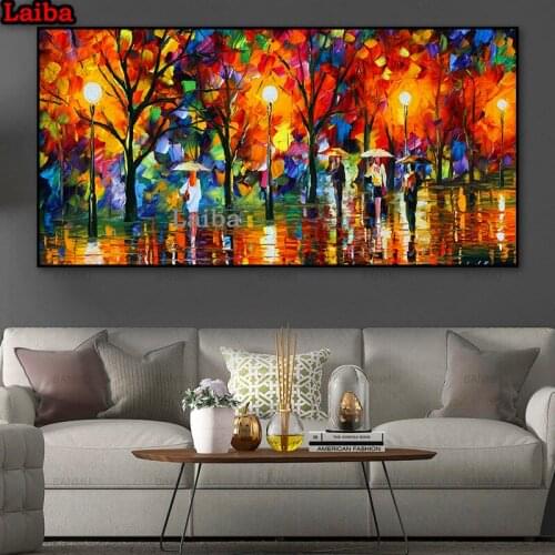 DIY Diamond Embroidery landscape tree Full Square Round 5D diamond painting Mosaic Handmade large Night Rain Lover Large decor