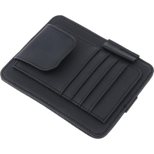Car Sun Visor PU Leather Storage Case Sunglasses Holder Sunshade Interior Organizer Sleeve Wallet Clips Mount