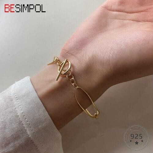 Besimpol 925 Silver Bracelet Jewelry High Quality OT Buckle Minimalist Bracelets for Women Luxury Simple Silver Chain Bracelet