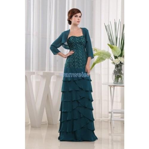 Free shipping فستان سهرة brides maid maxi long real photo green lace chiffon mother of the bride dresses with jacket