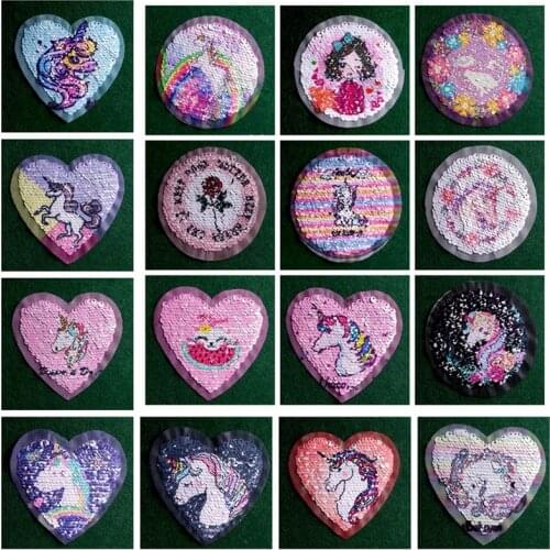 Unicorn Sequin Reversible Patches on Clothes Heart Sequin Sew on Patches For Clothing Stripe Stickers Kids Clothing DIY Applique
