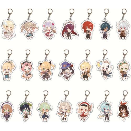 Genshin Impact Restaurant Waiter Acrylic Keychain Badge Cartoon Cosplay Key Chain Pendant Accessories Christmas Gifts Halloween
