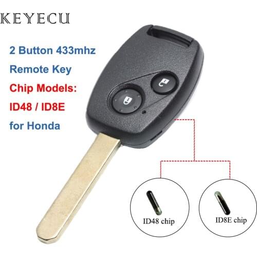 Keyecu 2 Buttons Remote Key Fob 433MHz ID48/ ID8E Chip Car Key for Honda Jazz Civic HRV FRV Stream CR-V 2002 2003 2004 2005 Euro