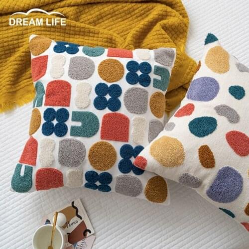 Cute Dots Embroidery Velvet Pillow Cover Soft Cozy Floral Cushion Cover 45x45cm Pillows Home Decor for Bedroom Kids Room Sofa