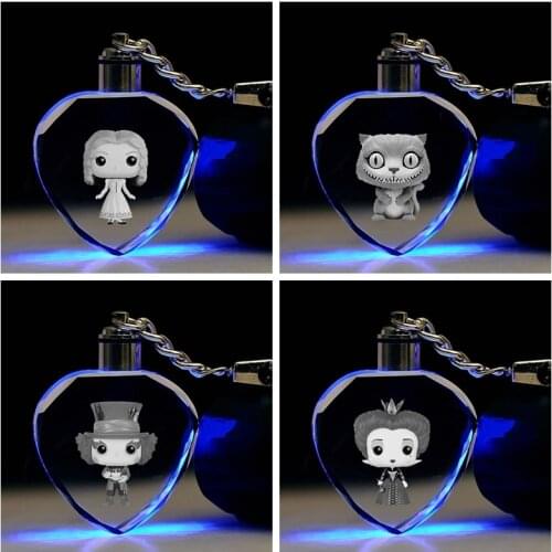 Disney Alice in Wonderland Anime Figures Toy Cartoon Heart Products Accessories Customized LED Keychain Light Birthday Gifts