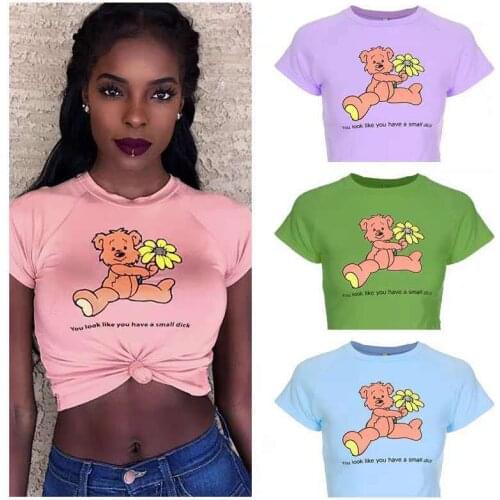 European And American Ins Tide Brand Same Style Womens 2021 Summer Pink Student Cute Bear Print Short-sleeved T-shirt Women