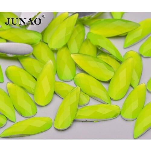 JUNAO 100pc 8*22mm Lemon Yellow Color Crystal Drop Flat Back Rhinestones Resin Stones Non Sewing Strass Applique For DIY Clothes