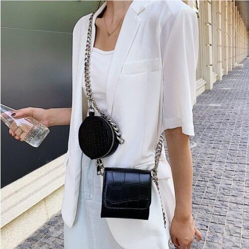 2pcs Set Women Waist Pack Alligator Leather Pattern metal Chain Strap Crossbody Bag Purse Shoulder Bag Womens fanny Bag