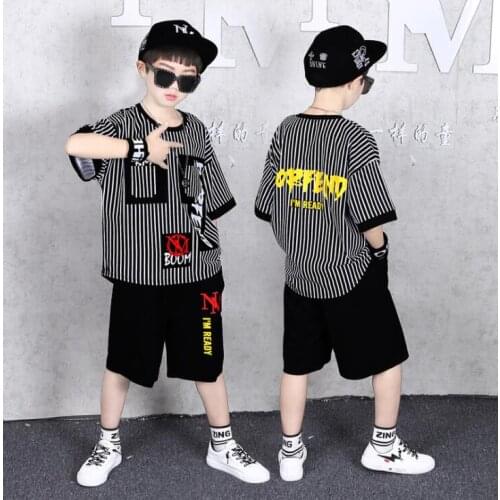 Boy Clothing Sets Shirt + Shorts 2020 Summer Striped Childrens Clothes Boys Fashion Sports Clothing Suit Hiphop 6 8 10 12 years