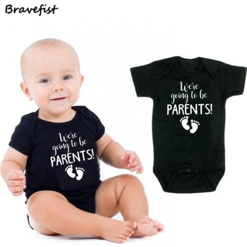 Summer Baby Boys Girls Clothes Newborn Bodysuits 0-24Months We Are Going To Be Parents With Small Feet Print Kids Jumpsuits