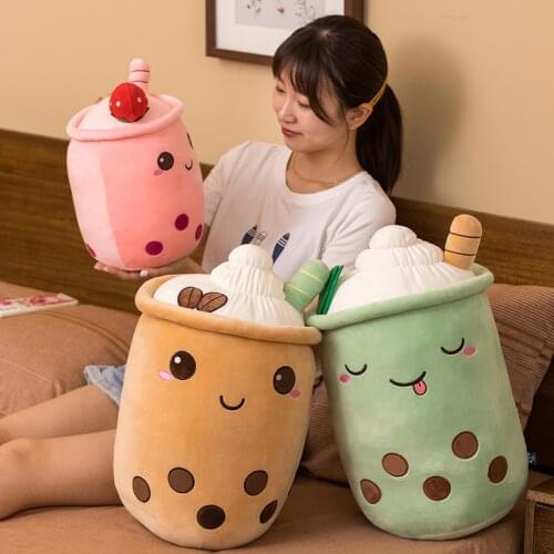 Cute Milk Tea Cup Plush Toy Boba Fruit Plush Kawaii Stuffed Milk Tea Cup Doll Sleeping Pillow Home Bed Decoration Gift