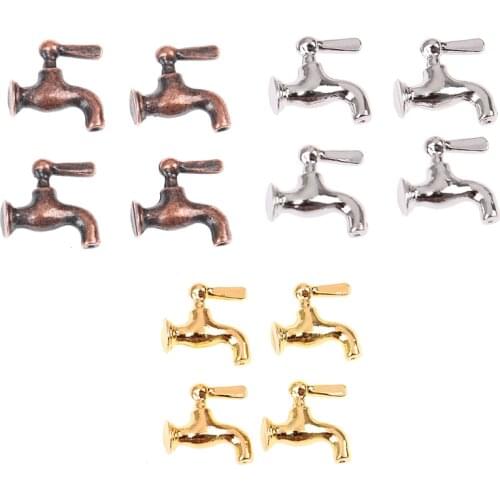 4pcs/set 1:12 Miniature Metal Water Tap Faucet For Dollhouse Bathroom Accessories Dollhouse Miniature Faucet