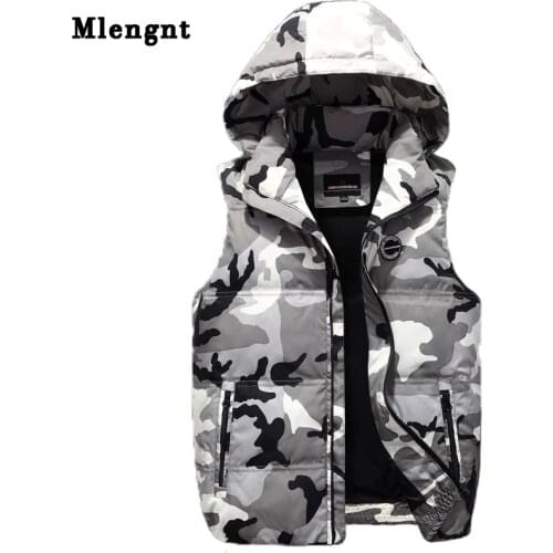 Male Camouflage Casual Vest Down New Autumn Winter 2019 Men Classic Windbreaker Parka Baggy Hooded Outerwear Sleeveless Jacket