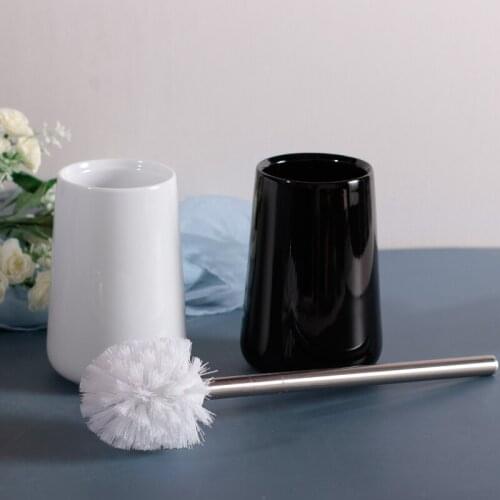 Ceramic Toilet Brush Set Bathroom Cleaning Supplies Durable Toilet Brush Bathroom Decoration Black and White Toilet Brush Set