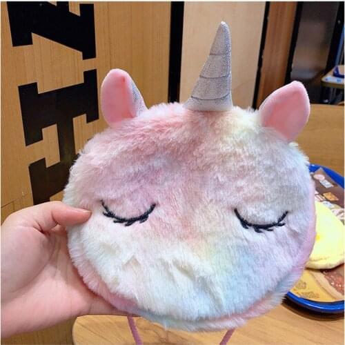 New Unicorn Winter Plush Fanny Packs Purse Baby Kids Cartoon Shoulder Messenger Bag Girl Student Sweet Chest Bag Gift