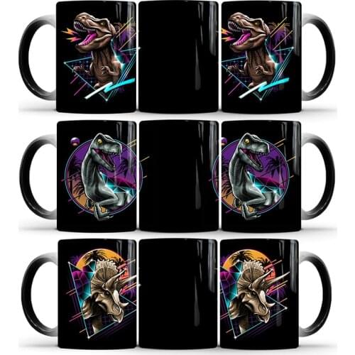 New 350ml Dinosaur Tyrannosaurus Rex Color Changing Mug Creative Heat Reveal Magic Mugs Ceramic Tea Milk Cups Gift for Child