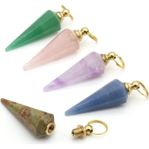 Natural Stone Perfume Bottle Pendant Exquisite Section Madagascar Pink Crystal For Jewelry Making Charms DIY Necklace Accessory