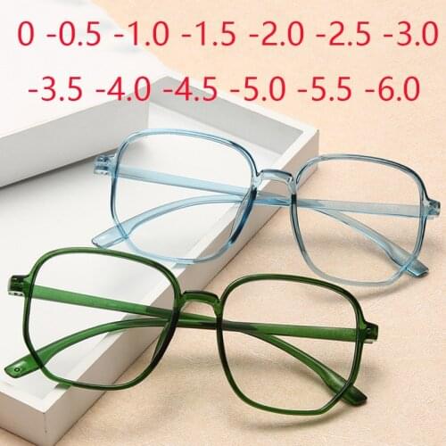 Large Square Nearsighted Glasses Women Black Gray Blue Green Frame Minus Lens Diopter Eyeglasses 0 -0.5 -1.0 -1.5 To -6