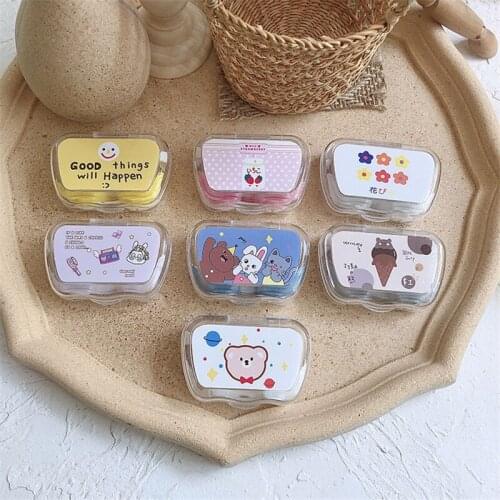 Mini Portable Contact Lens Case Box With Mirror Cute pattern beauty lens case contact lens travel storage box