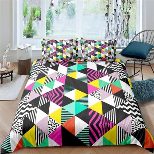 Luxury 3D Color Geometry Splice Print 2/3Pcs Kid Bedding Set Comfortable Duvet Cover Pillowcase Home Textile Queen and King Size