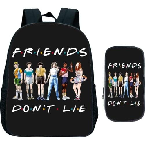 Cute Friends Stranger Things 2pcs/Set Kindergarten Backpack Children Funny Print School Bags Kids Rucksack(Backpack+Pen Bag)