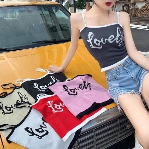 Sexy Letter Knitted Cami Tops Summer Beach Wear Fashion Embroidery Camis Sleeveless Basic Camisole