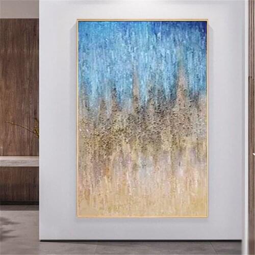 Light luxury home decoration painting hand-painted oil painting abstract blue sky earth gravel texture canvas painting artist