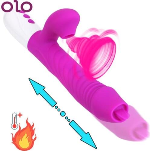 Telescopic Rotating Dildo Vibrator Sucking Clitoral Stimulator Tongue Vibrator Female Masturbator Heating G-spot Vagina Dildos