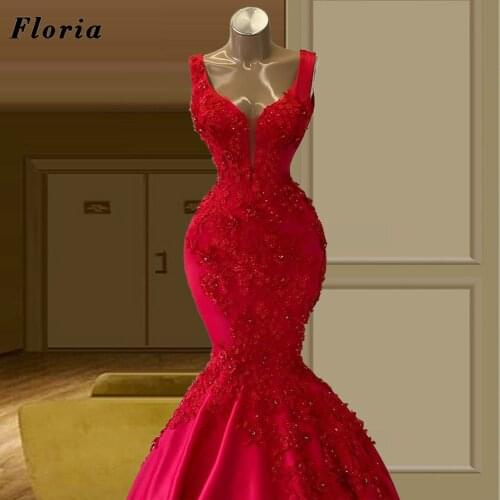 Customized Flower Beaded Evening Dresses Middle East 2021 Mermaid Long Party Gowns Robe De Soiree Prom Dresses For Weddings