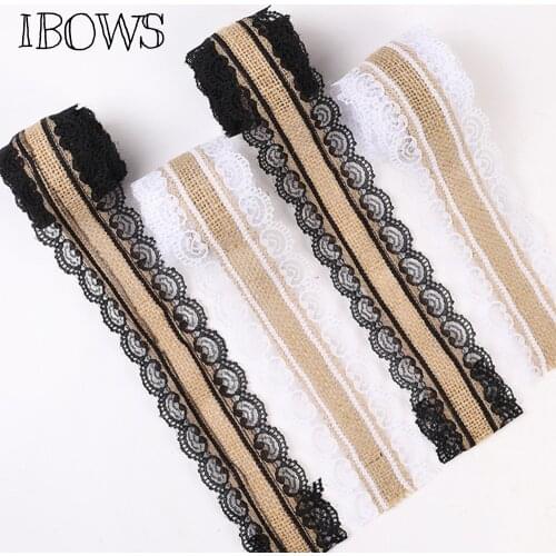 IBOWS 2meters lace Burlap Ribbon Hemp Cords Vintage Rustic Hemp Jute Rope for DIY Craft Christmas Home Wedding Party Decoration