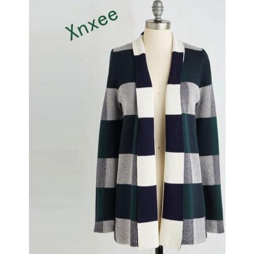 Xnxee Fashion Women Long Coat Autumn Long Sleeve Laple Reaglar Shoulder Strap Casual Basic Loose Leisure Plaid Elegant