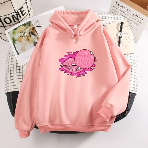 Funny Graphic Gothic Aesthetic Oversized Clothing Cartoon Print Hoodie Pullover Sweetshirt for Girls Hoddies for Teens Pink Tops