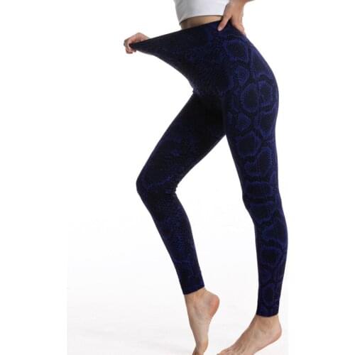 Womens high-waist leggings, seamless exercise yoga pants, hip-lifting, abdomen control, sexy snake-print feet pants, home pants