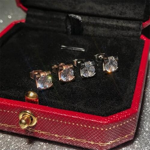 YUN RUO Rose Gold A Carat Zircon Stud Earring Woman Titanium Steel Fashion Jewelry Not Change Color Hypoallergenic Drop Shipping