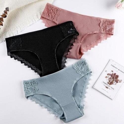 S-2XL Women Briefs Lace Floral Cotton Crotch Panties Soft Breathable Invisible Intimates Girls Solid Color Comfort Underwear 1pc