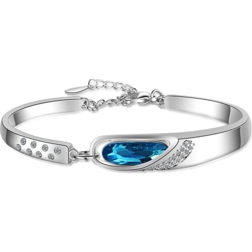 Blue Crystal Cute Mermaid Tail Adjustable Cuff Bangle & Bracelets For Women Girls Luxury Sipmle Trendy Jewelry Gifts
