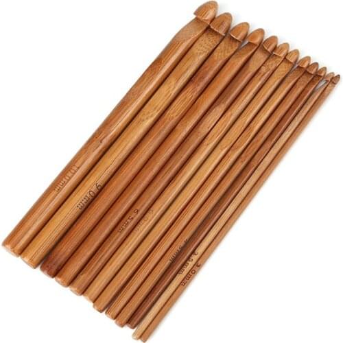 12-Pack 3-10mm Bamboo Hand Crochet Hooks Kit difference sizes Craft Knitting Needle Weave Yarn Crochet Hooks set for Beginner