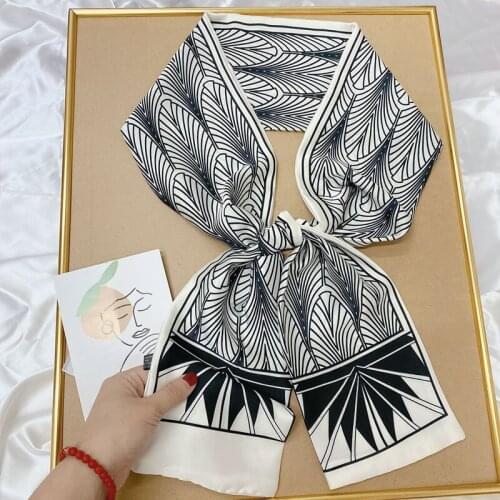 2021 Fashion Floral Print Silk Scarf Women Thin Neck Long Scarves Office Lady Shawl Bandanas Female Bag Hair Scarfs summer