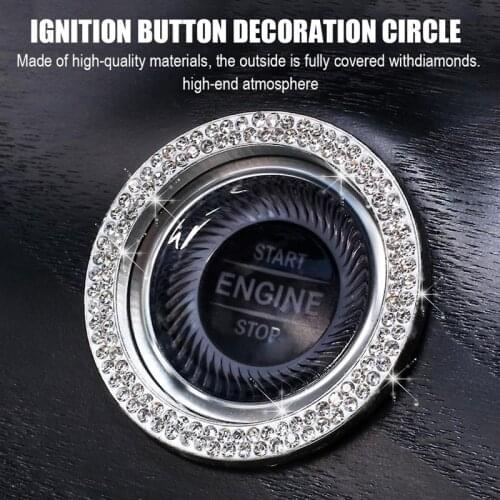 8 Colors Car One-Click Start Stop Circle Ring Covers Diamond Crystal Ring Fit for VW/Hyundai/Nissan/Ford/Toyota Car Interior 3cm