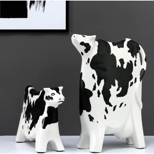 Abstract Porcelain Milk Cow Sculpture Modern Ceramic Dairy Cattle Statue Sitting Room Art Animal Ornament Decor TV Bench Craft